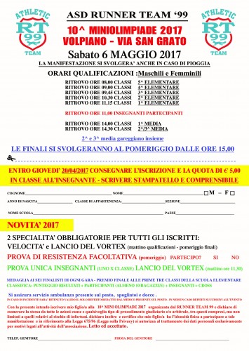 10ª Miniolimpiade 2017 – 6 Maggio 2017